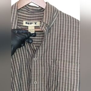 RFT RAINFOREST Large 100% Cotton Brown Plaid Casual Button-Down Shirt Textured